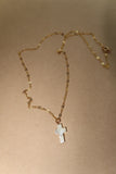 Pearl Cross Necklace-Gold