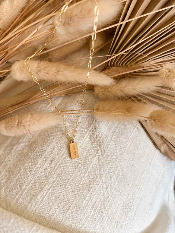 Mama Tag Necklace-Gold