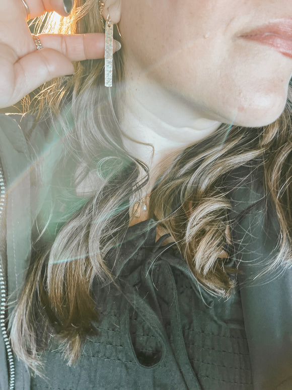 Hammered Bar Earrings-Gold